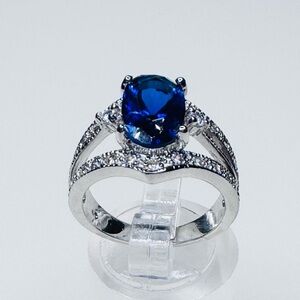 Elegant Sterling Silver and Blue Sapphire Lab Gemstone Ring